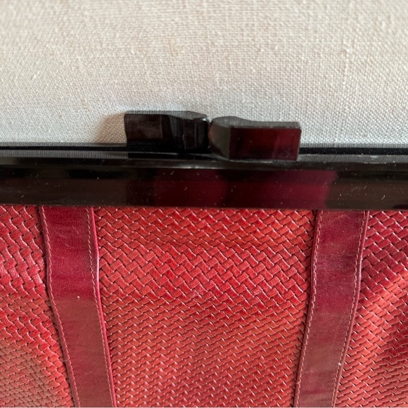 Vintage Red Leather Woven Clutch Purse - Picture 2 of 3